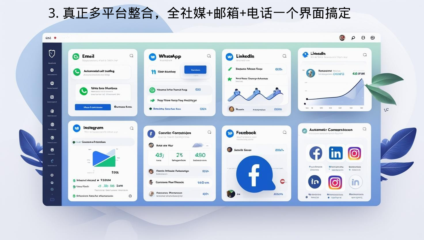 3. 真正多平台整合,全社媒+邮箱+电话一个界面搞定