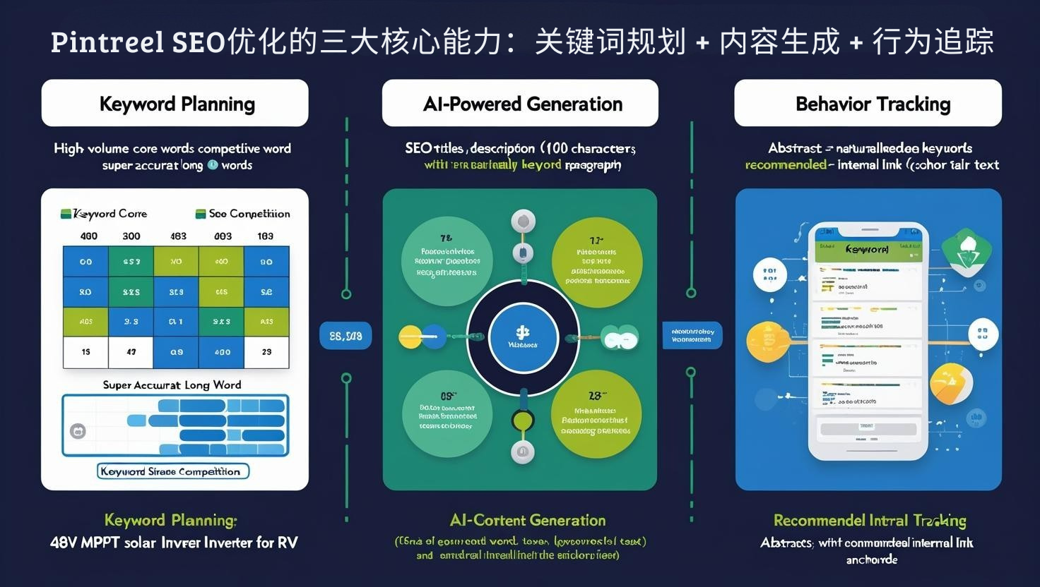 Pintreel SEO优化的三大核心能力：关键词规划 + 内容生成 + 行为追踪