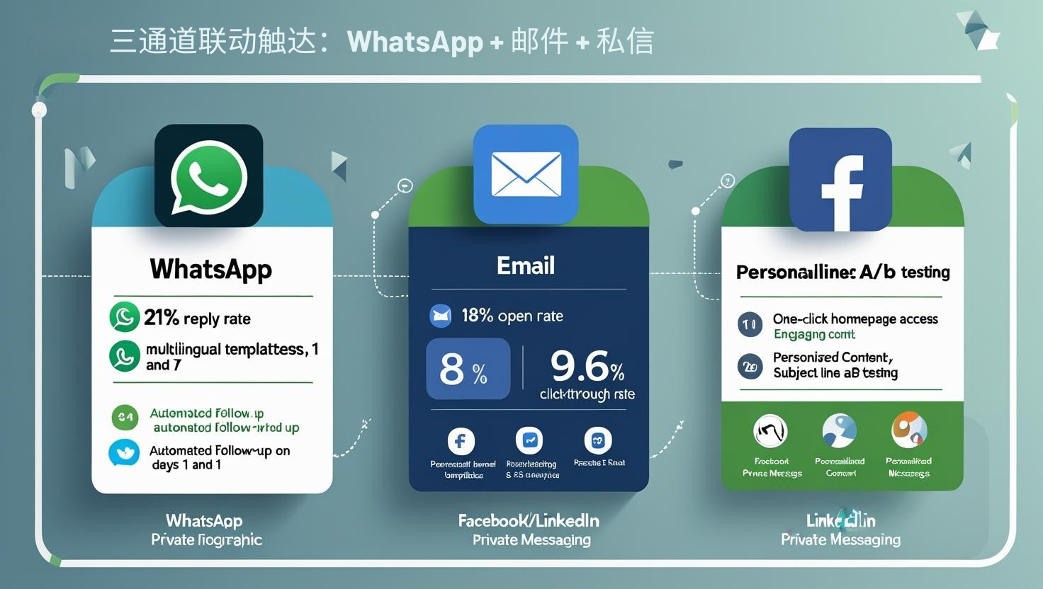 二、三通道联动触达：WhatsApp + 邮件 + 私信