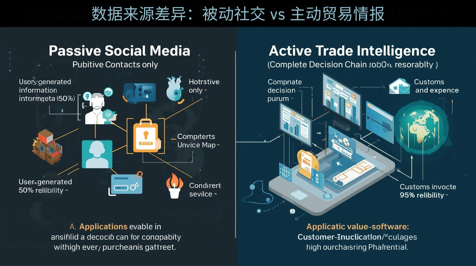 数据来源差异：被动社交 vs 主动贸易情报