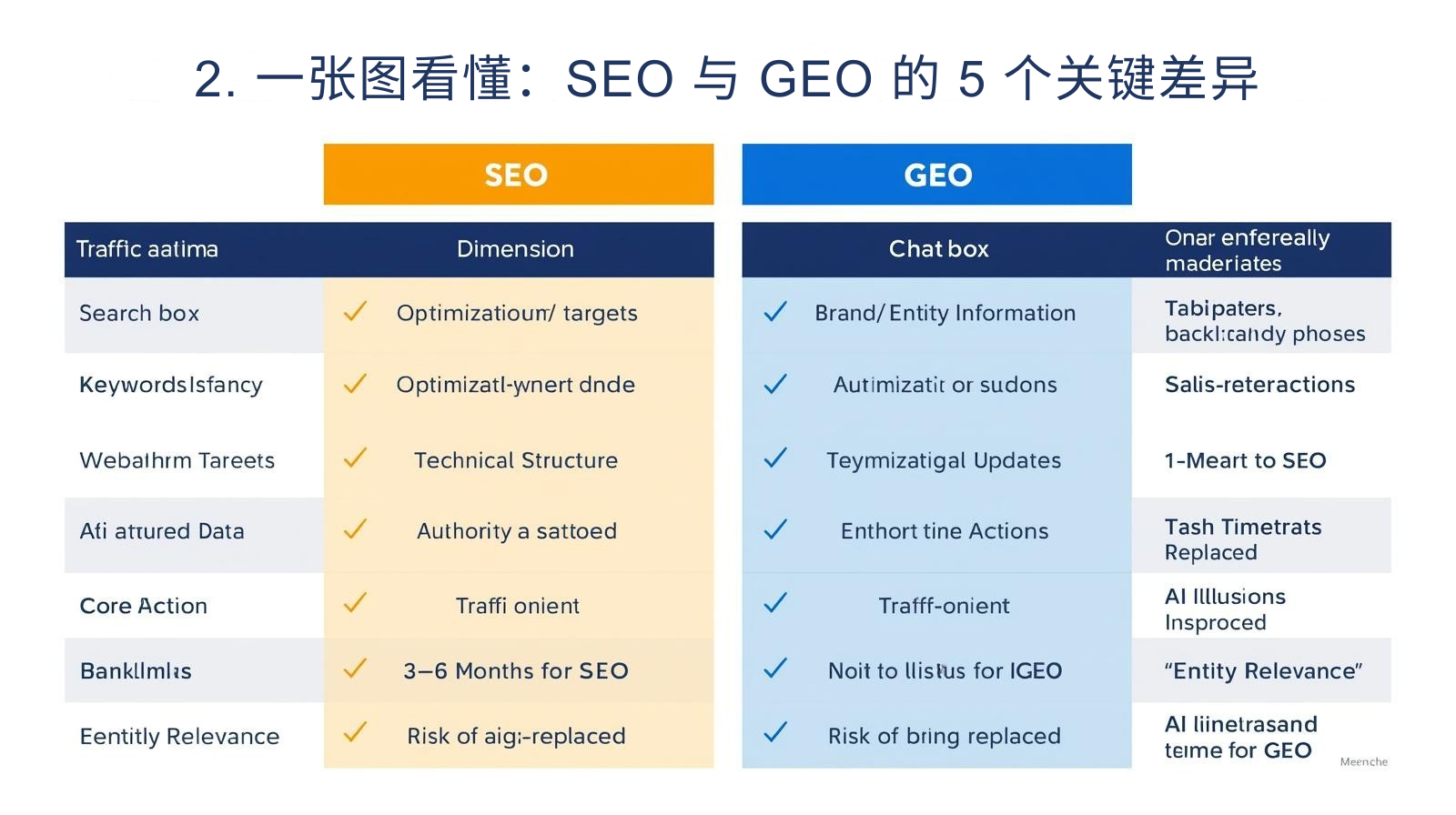 2. 一张图看懂：SEO 与 GEO 的 5 个关键差异