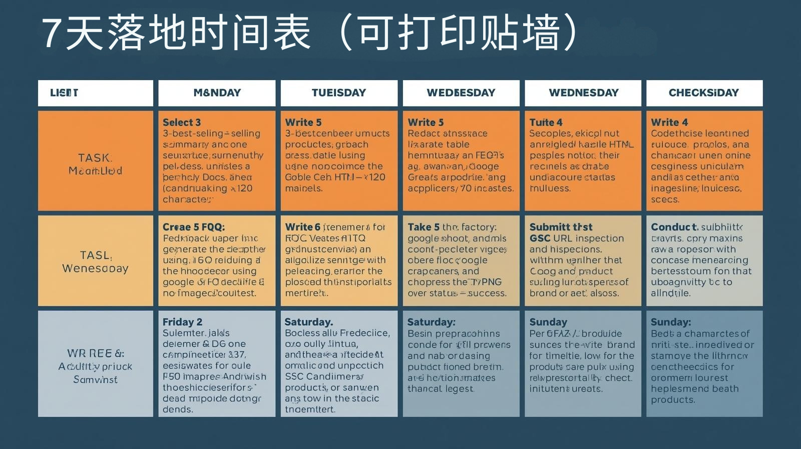 7天落地时间表（可打印贴墙）