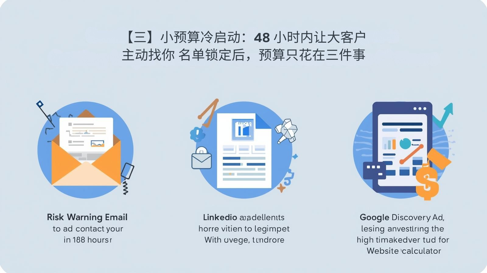 【三】小预算冷启动：48 小时内让大客户主动找你 名单锁定后，预算只花在三件事：