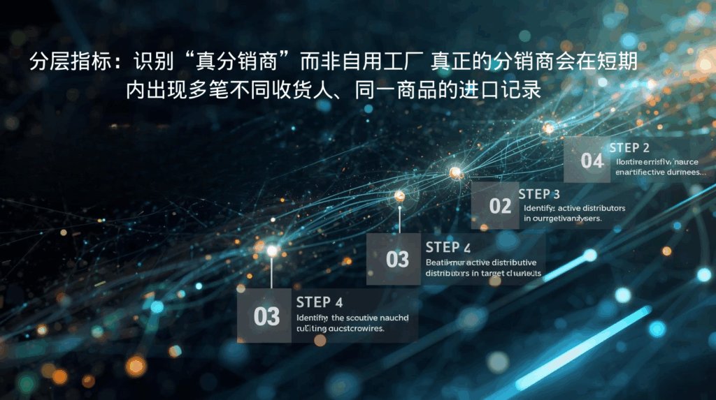 分层指标：识别“真分销商”而非自用工厂 真正的分销商会在短期内出现多笔不同收货人、同一商品的进口记录