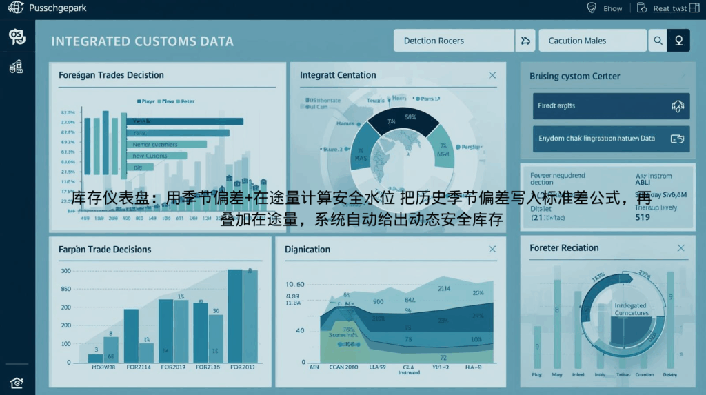 库存仪表盘：用季节偏差+在途量计算安全水位 把历史季节偏差写入标准差公式，再叠加在途量，系统自动给出动态安全库存