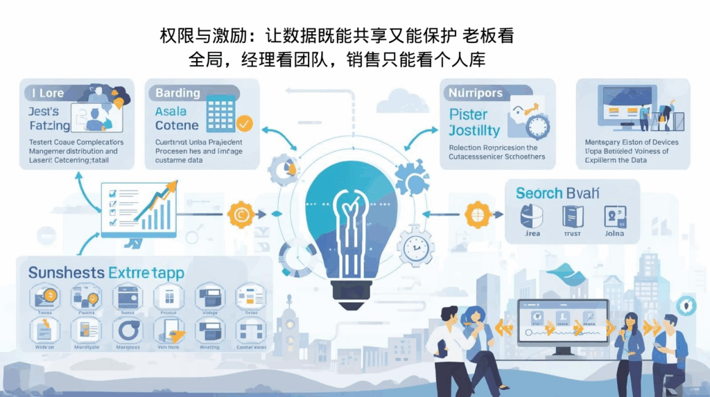 权限与激励：让数据既能共享又能保护 老板看全局，经理看团队，销售只能看个人库