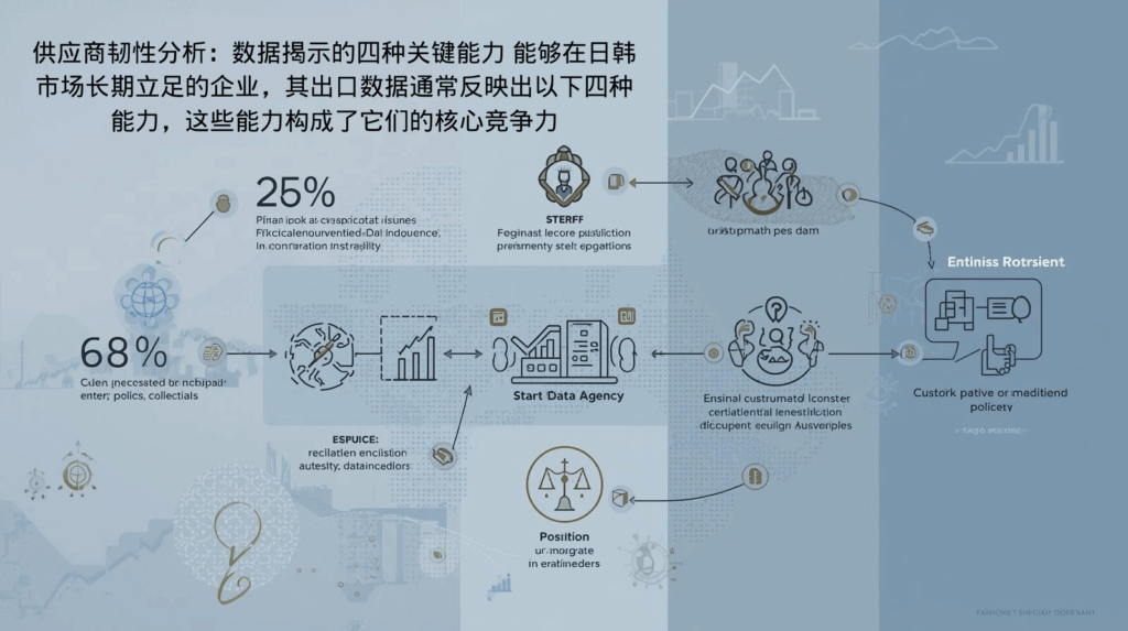 供应商韧性分析：数据揭示的四种关键能力 能够在日韩市场长期立足的企业，其出口数据通常反映出以下四种能力，这些能力构成了它们的核心竞争力