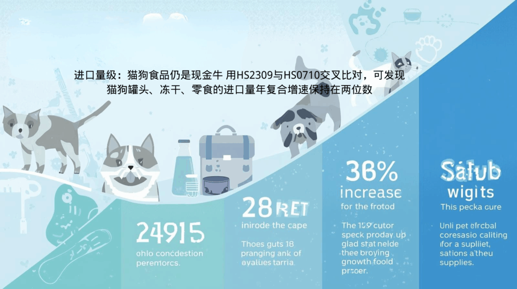 进口量级海关数据：猫狗食品仍是现金牛 用HS2309与HS0710交叉比对，可发现猫狗罐头、冻干、零食的进口量年复合增速保持在两位数