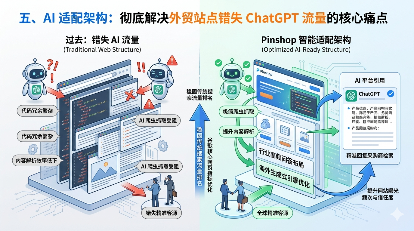 五、AI 适配架构彻底解决外贸站点错失 ChatGPT 流量的核心痛点