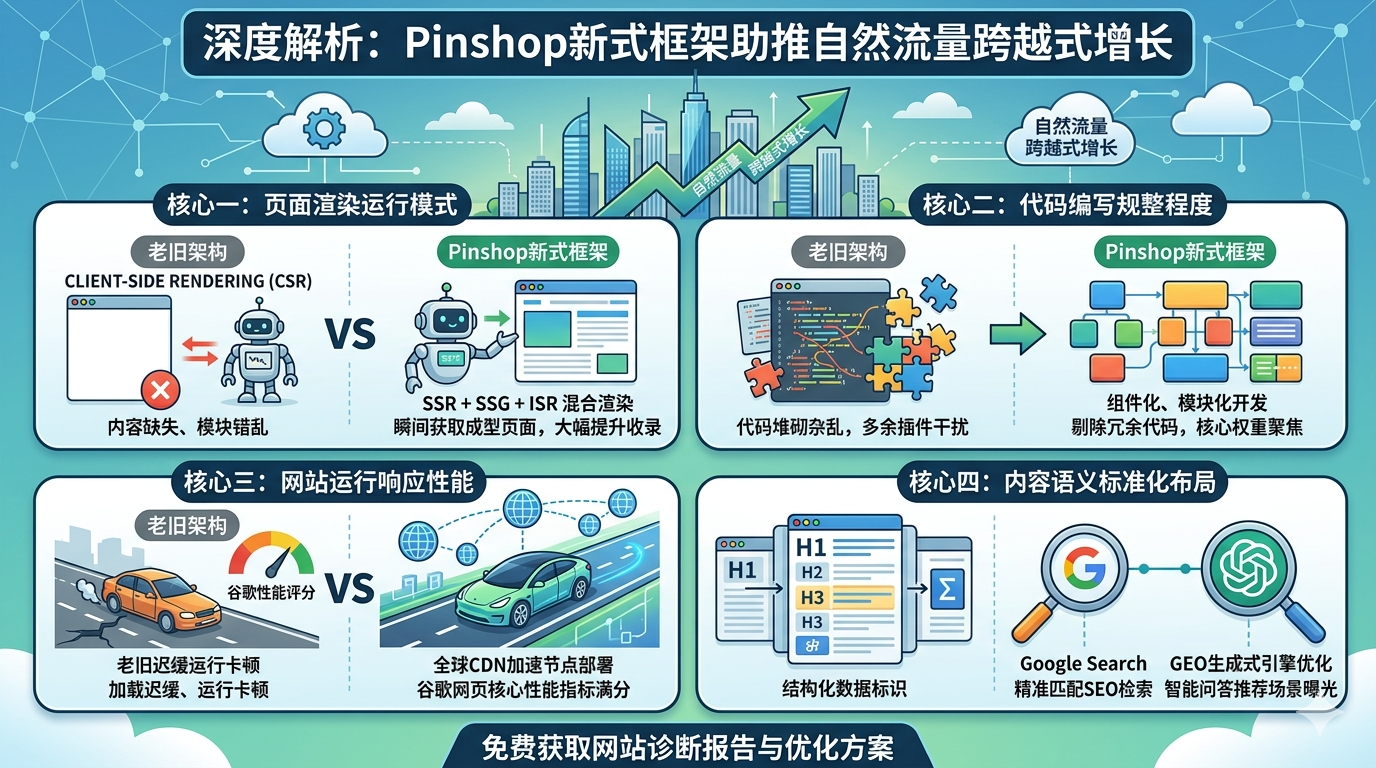 三、深度解析 Pinshop 新式框架破除建站弊端，助推自然流量跨越式增长的核心原理