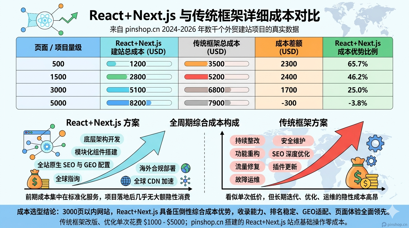 四、React+Next.js 与传统框架详细成本对比