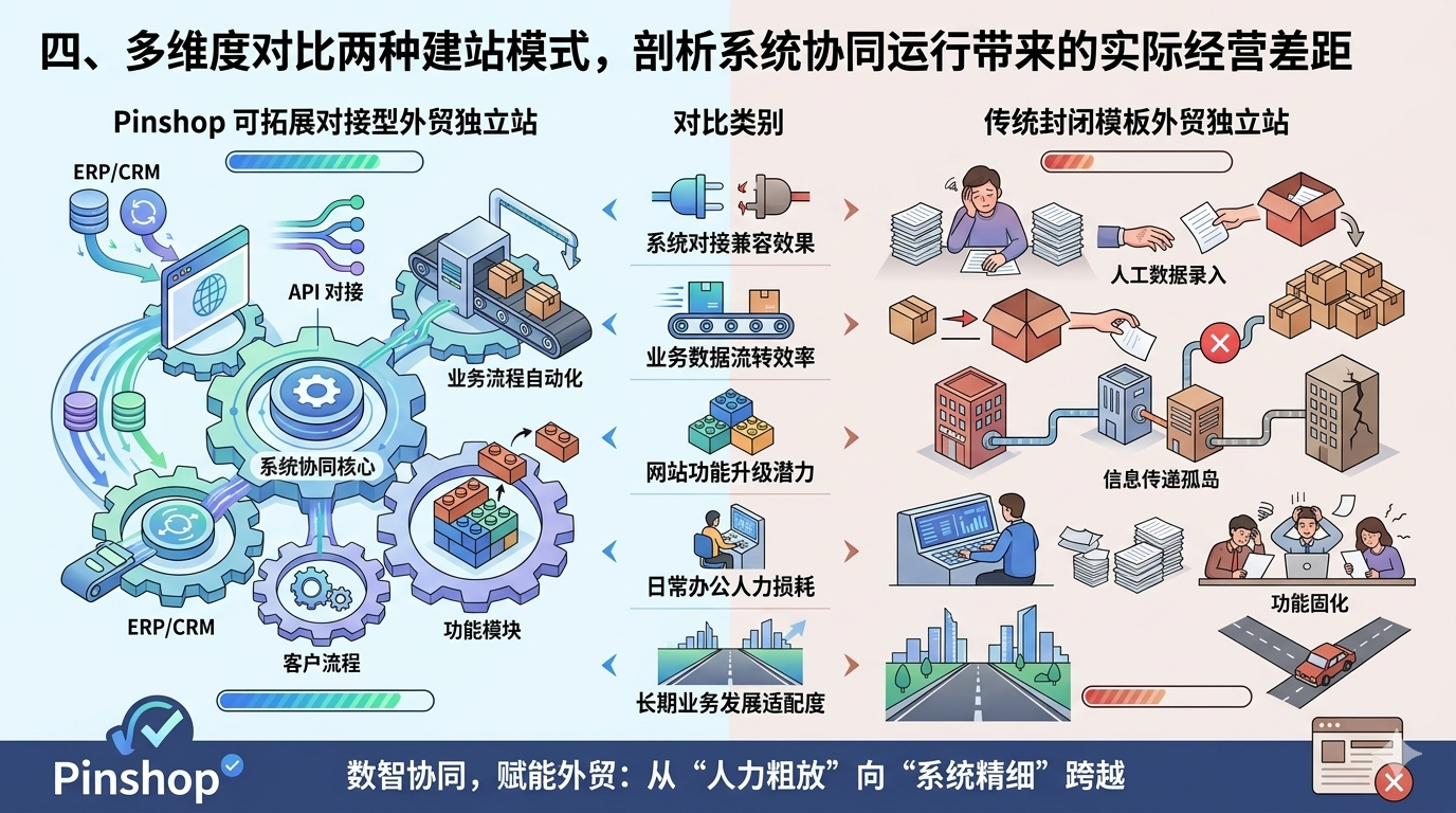 四、多维度对比两种建站模式，剖析系统协同运行带来的实际经营差距