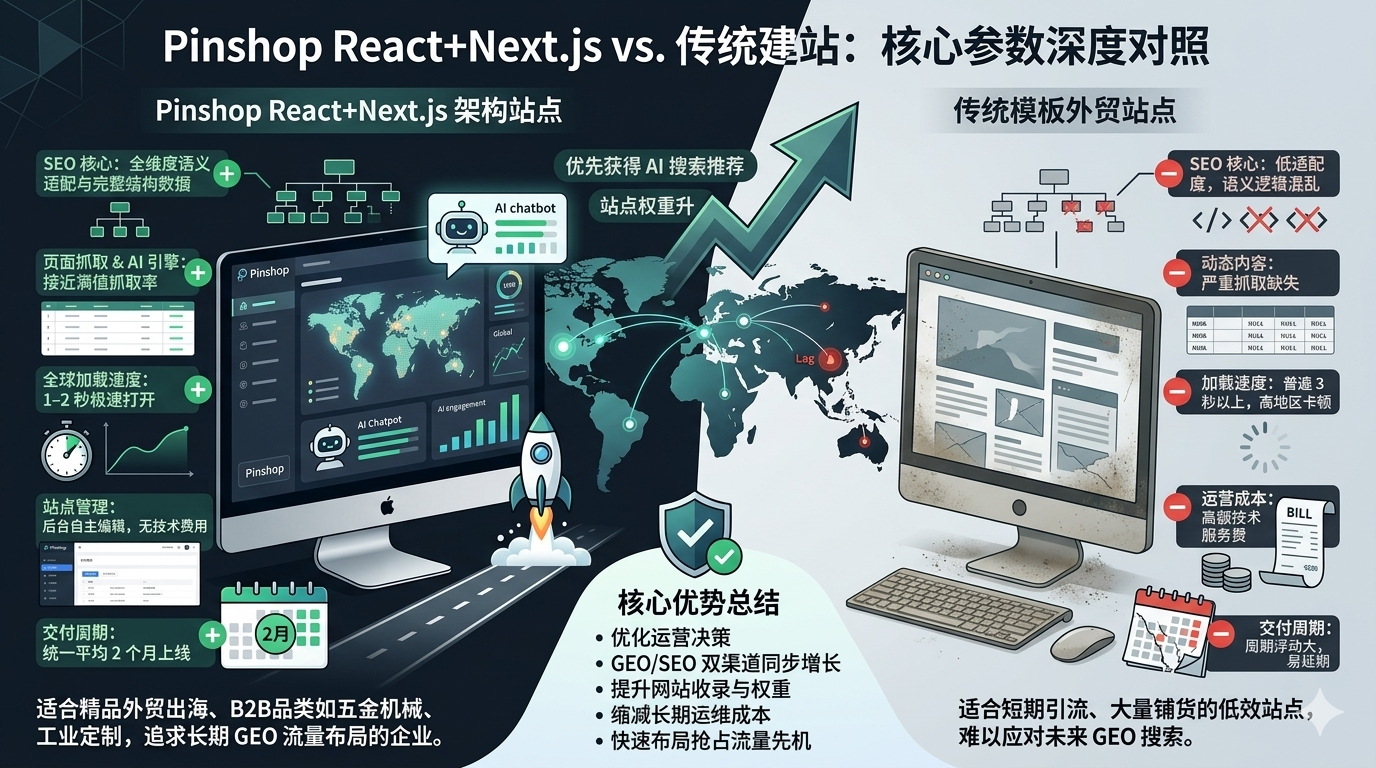 二、React+Next.js 架构与传统建站 GEO 适配核心参数对照