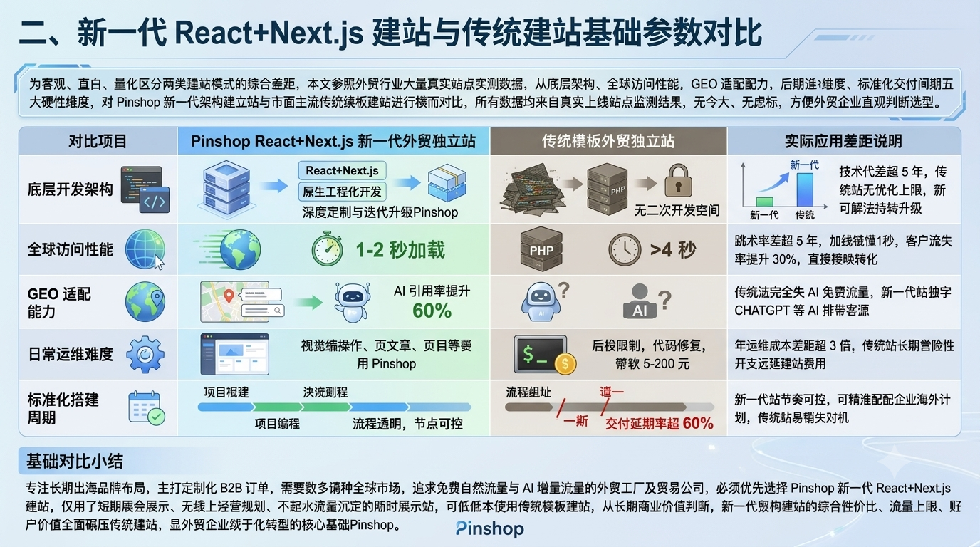 二、新一代 React+Next.js 建站与传统建站基础参数对比