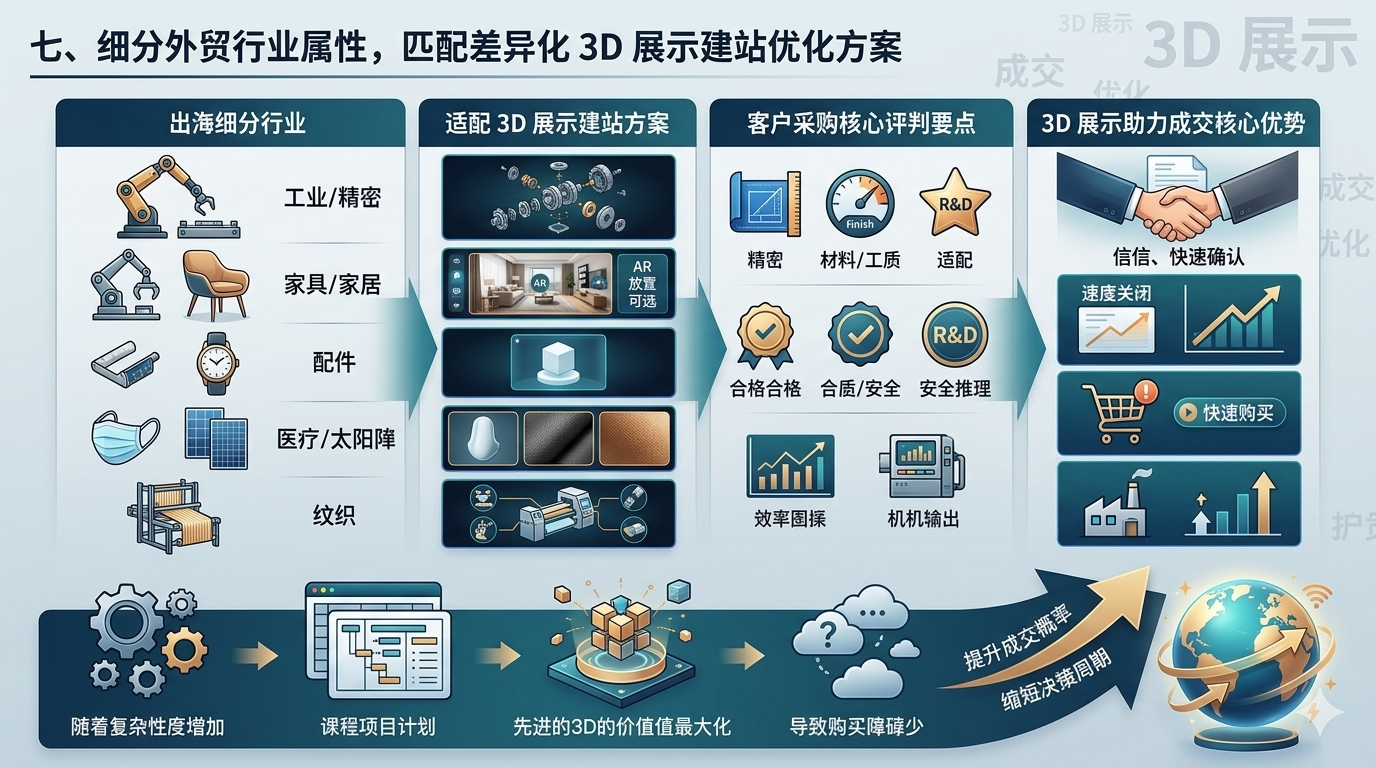 七、细分外贸行业属性，匹配差异化 3D 展示建站优化方案