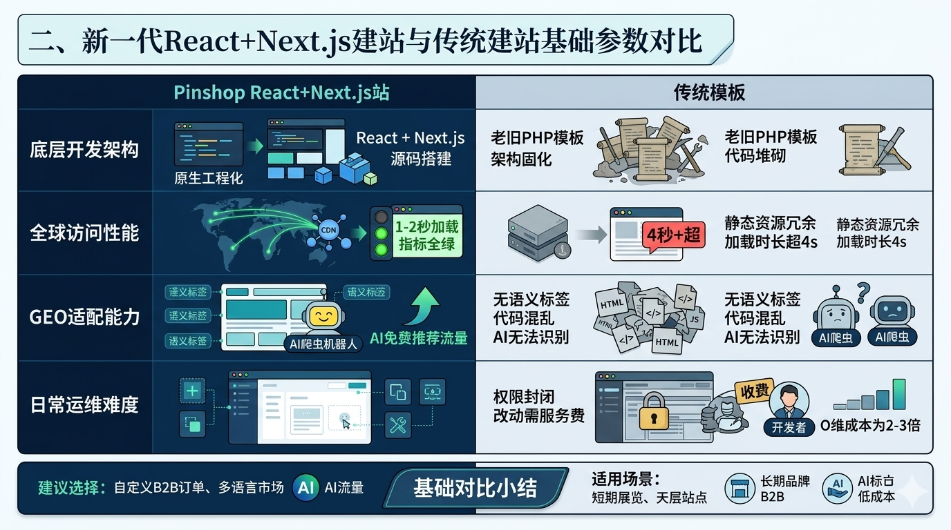 二、新一代React+Next.js建站与传统建站基础参数对比