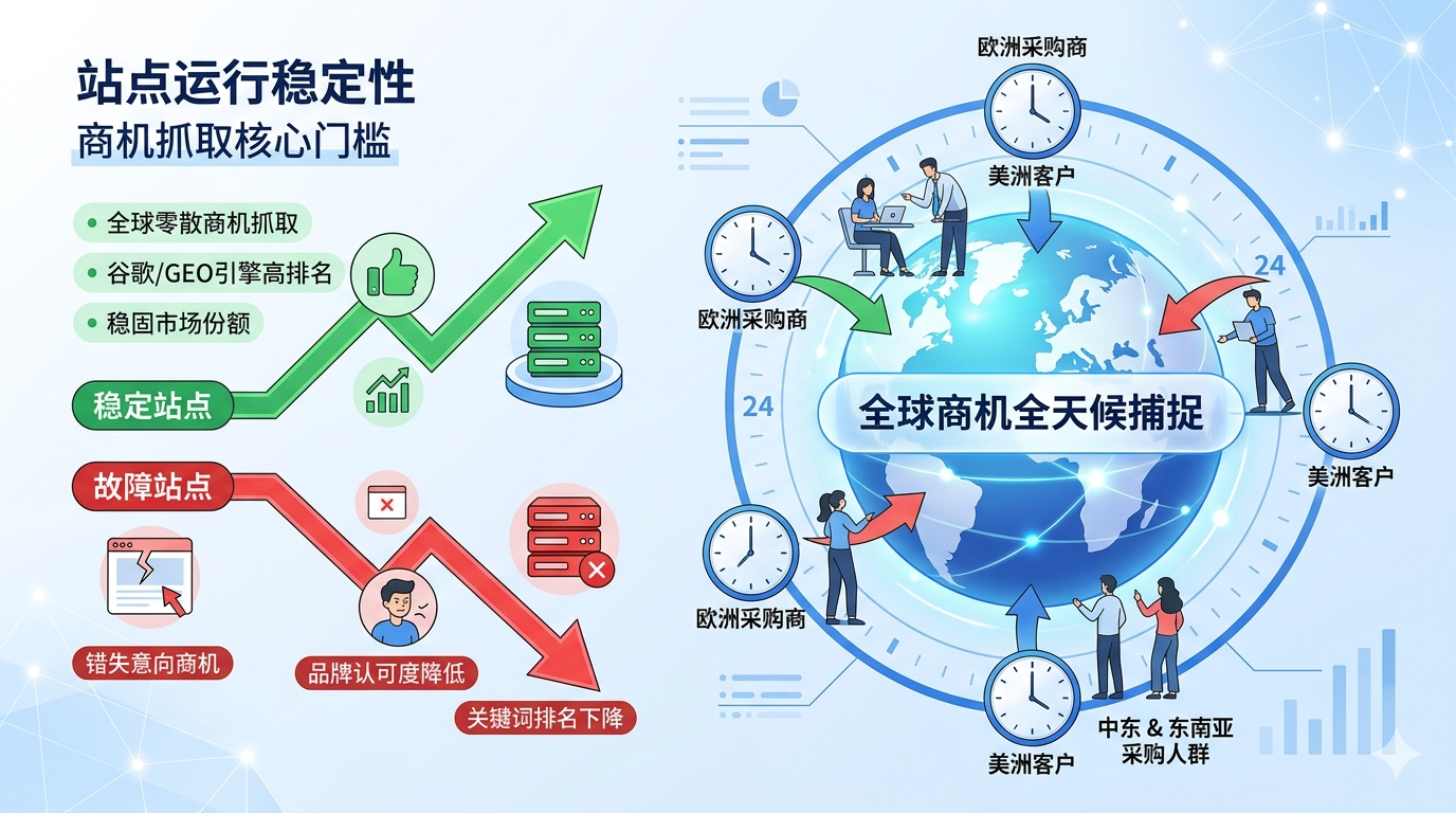 一、全球商机全天无间断，站点运行稳定性成为商机抓取核心门槛