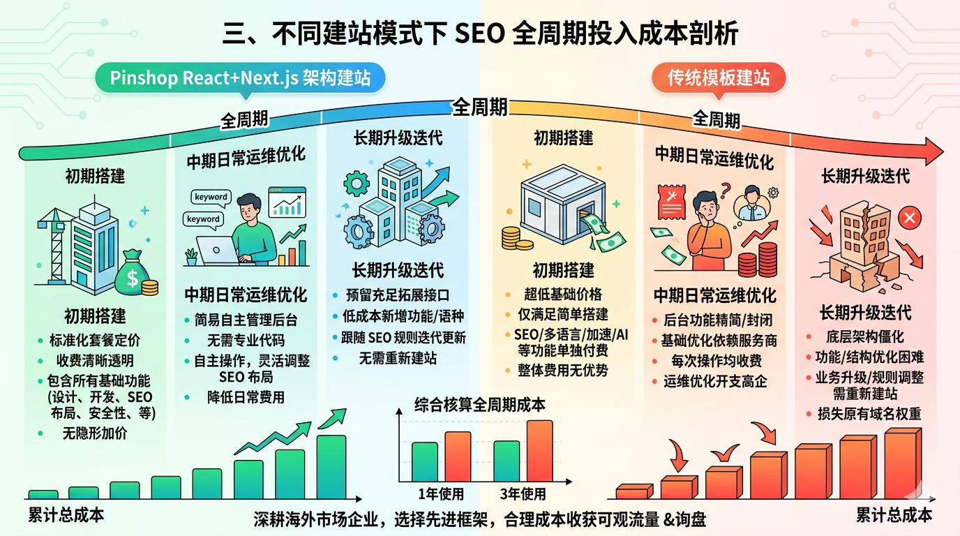 三、不同建站模式下 SEO 全周期投入成本剖析