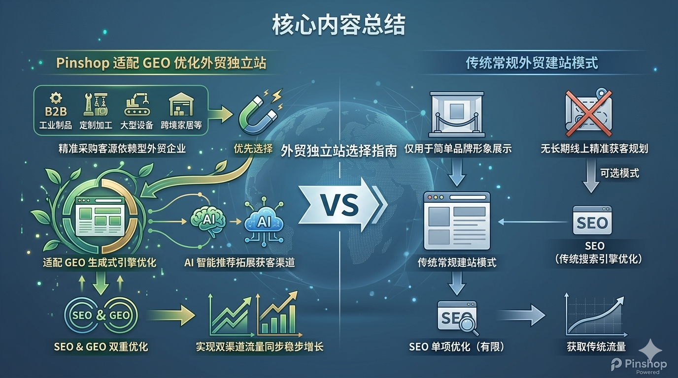 二、适配 GEO 优化独立站与传统外贸站点 AI 适配核心参数对比