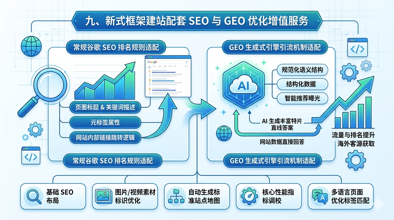 九、新式框架建站配套 SEO 与 GEO 优化增值服务内容