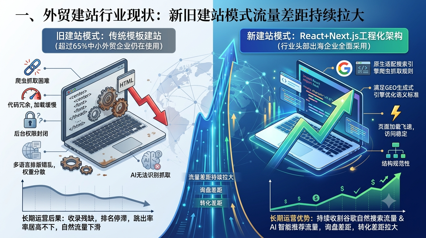 一、外贸建站行业现状:新旧建站模式流量差距持续拉大