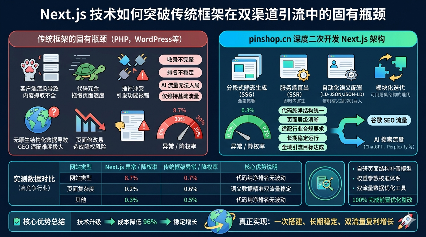 六、Next.js 技术如何突破传统框架在双渠道引流中的固有瓶颈