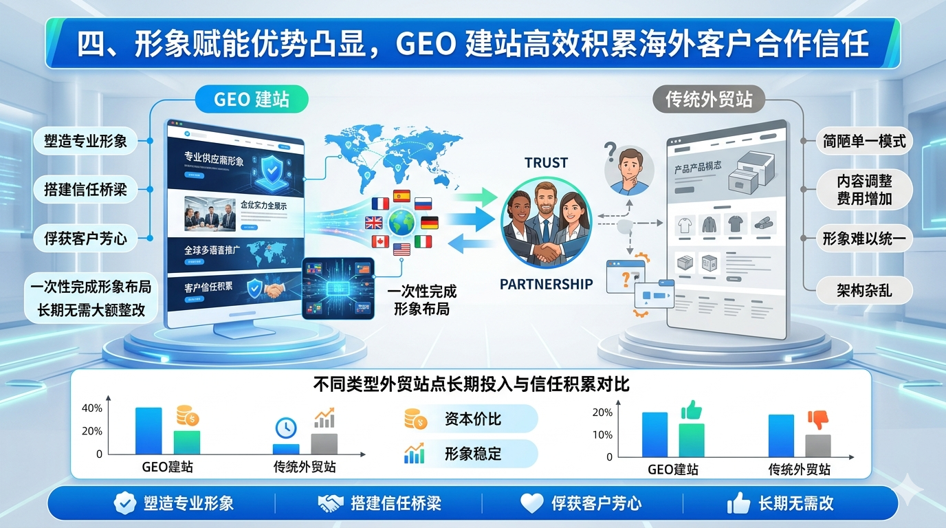 四、形象赋能优势凸显，GEO 建站高效积累海外客户合作信任