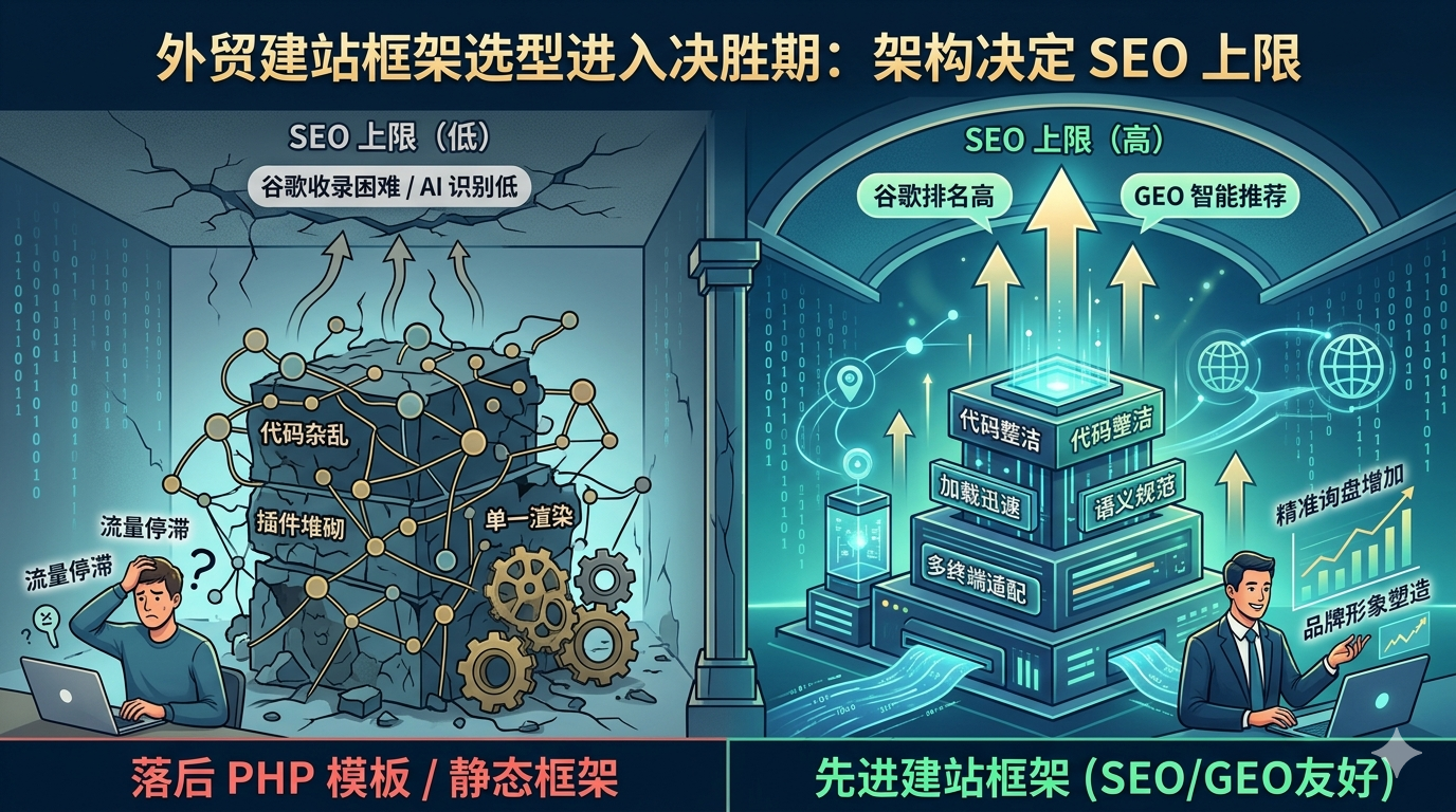 一、外贸建站框架选型进入决胜期：架构决定 SEO 上限
