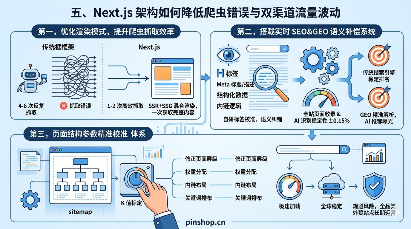 五、Next.js 架构如何降低爬虫错误与双渠道流量波动