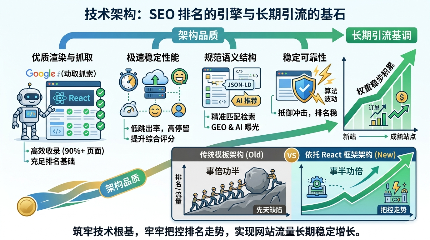 六、阐释技术架构左右 SEO 排名走势，奠定网站长期引流基调