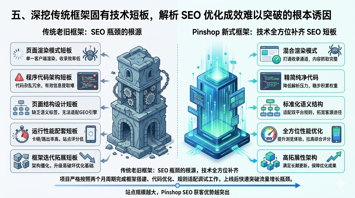五、深挖传统框架固有技术短板，解析 SEO 优化成效难以突破的根本诱因