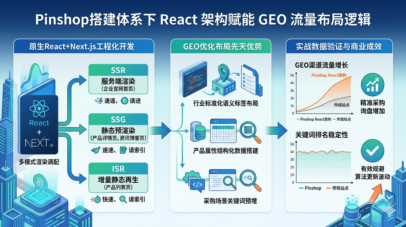 三、Pinshop 搭建体系下 React 架构赋能 GEO 流量布局逻辑