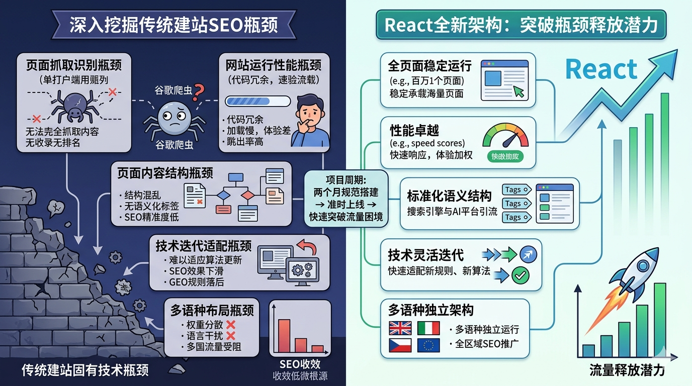 五、深挖传统建站固有技术瓶颈，解析 SEO 优化收效低微根源