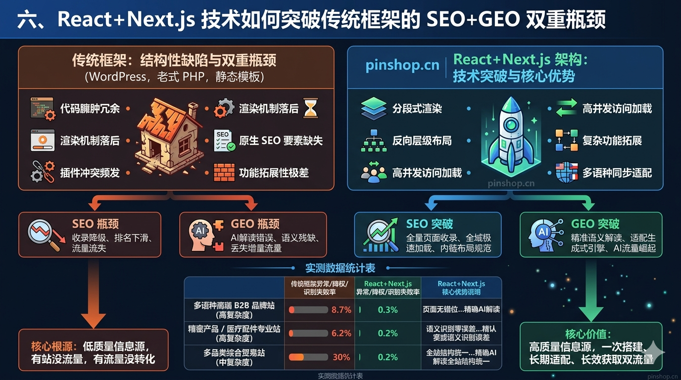六、React+Next.js 技术如何突破传统框架的 SEO+GEO 双重瓶颈