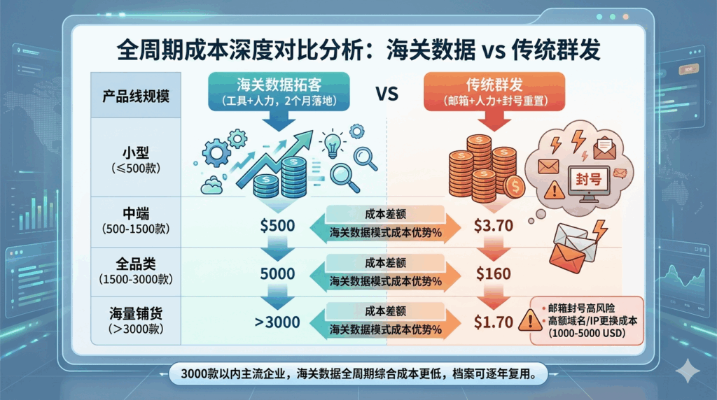三、海关数据拓客 vs 传统群发:全周期成本深度对比分析