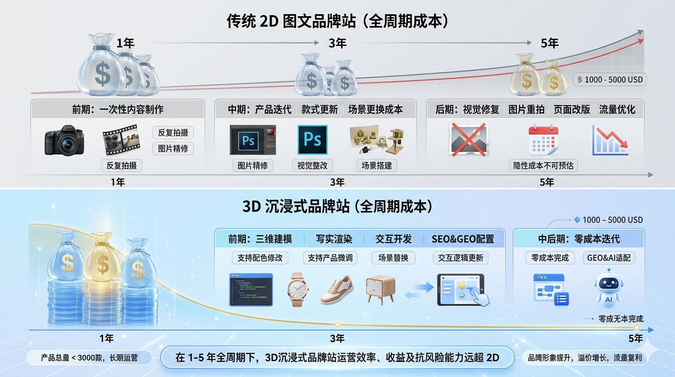 四、3D 沉浸式与传统 2D 品牌站点全周期成本详细对比