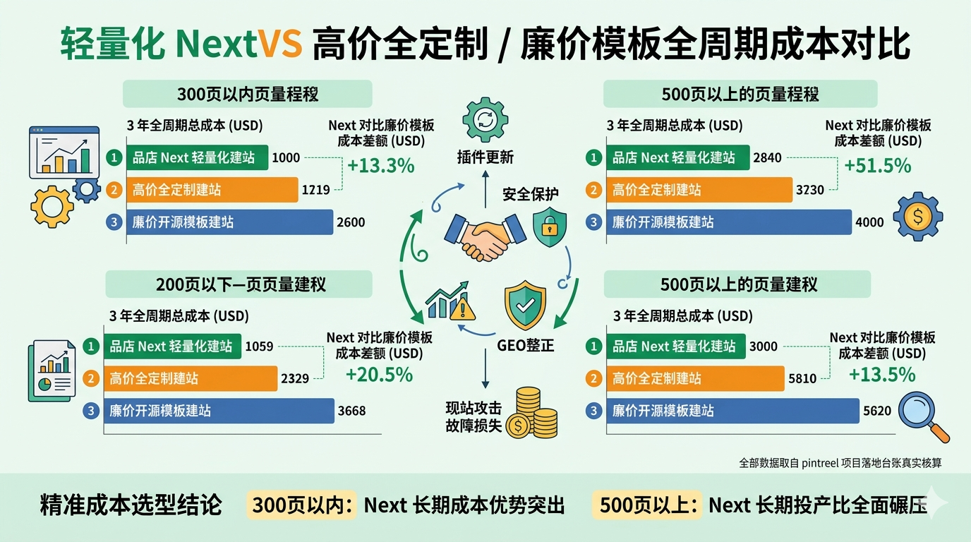 四、轻量化 NextVS 高价全定制 / 廉价模板全周期成本对比