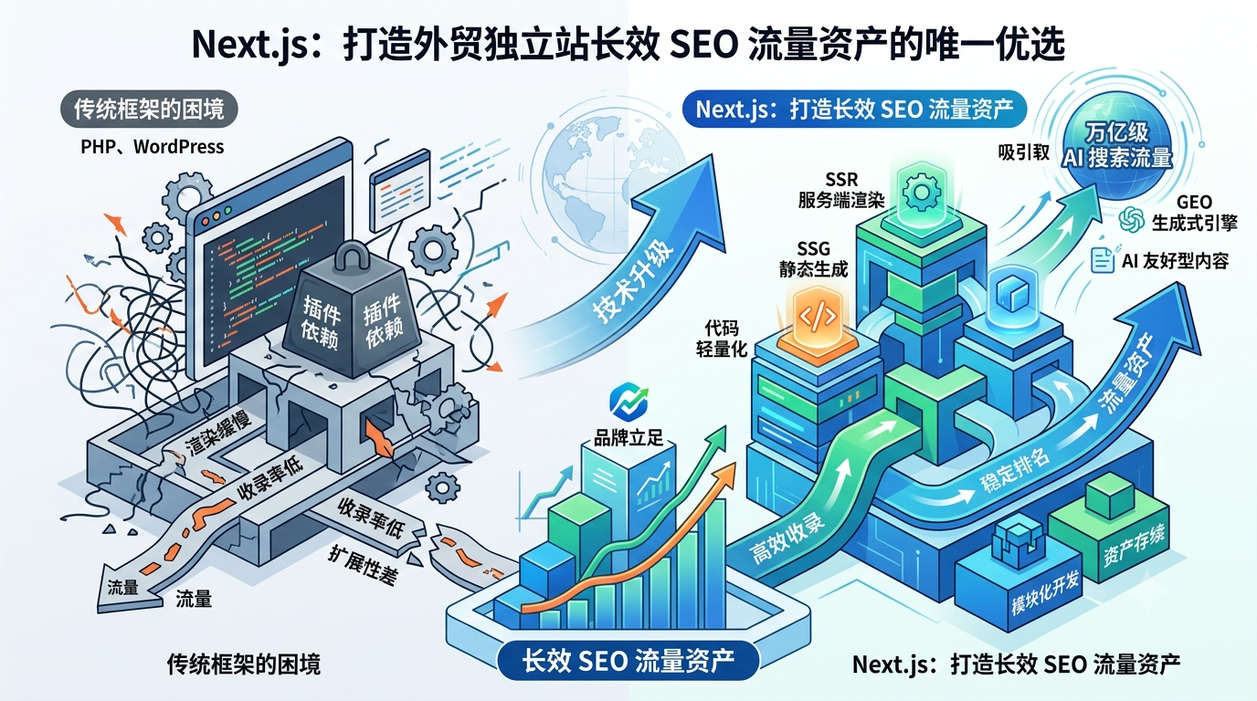 三、为什么 Next.js 是打造长效 SEO 流量资产的唯一优选