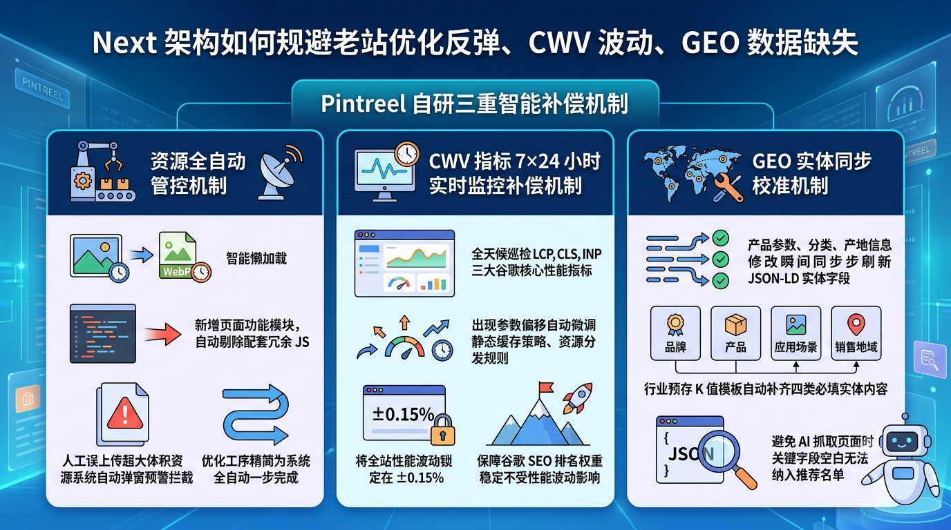 五、Next 架构如何规避老站优化反弹、CWV 波动、GEO 数据缺失
