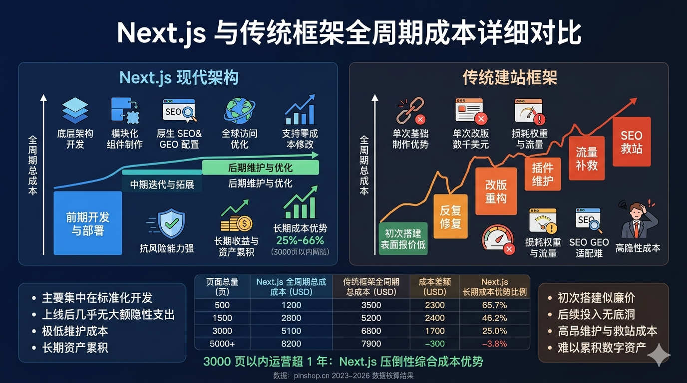 四、Next.js 与传统框架全周期成本详细对比