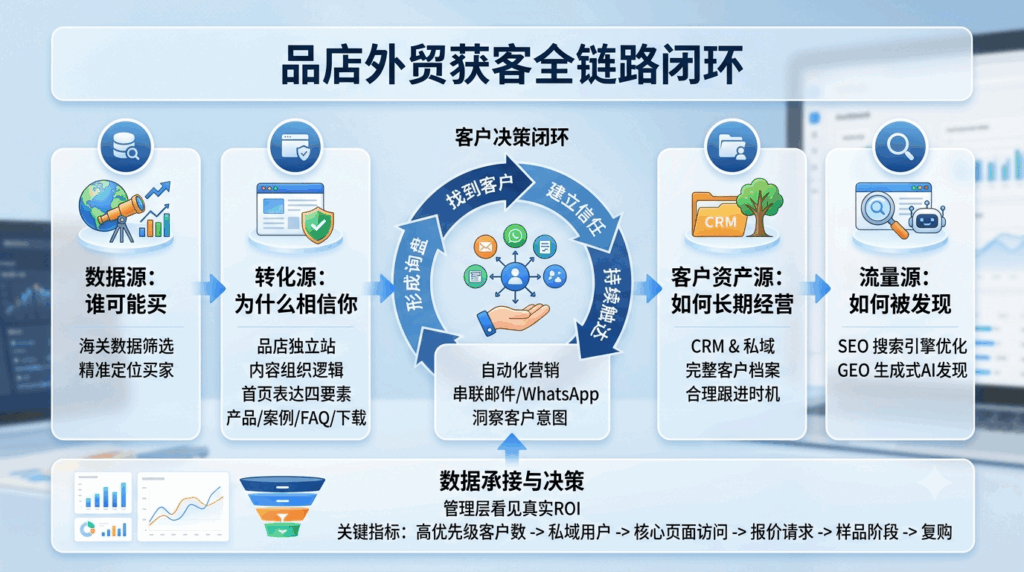 五、品店如何承接“找到客户—建立信任—持续触达—形成询盘”的闭环？