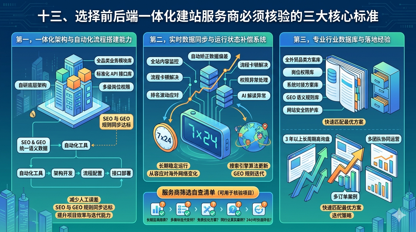 十三、选择前后端一体化建站服务商必须核验的三大核心标准
