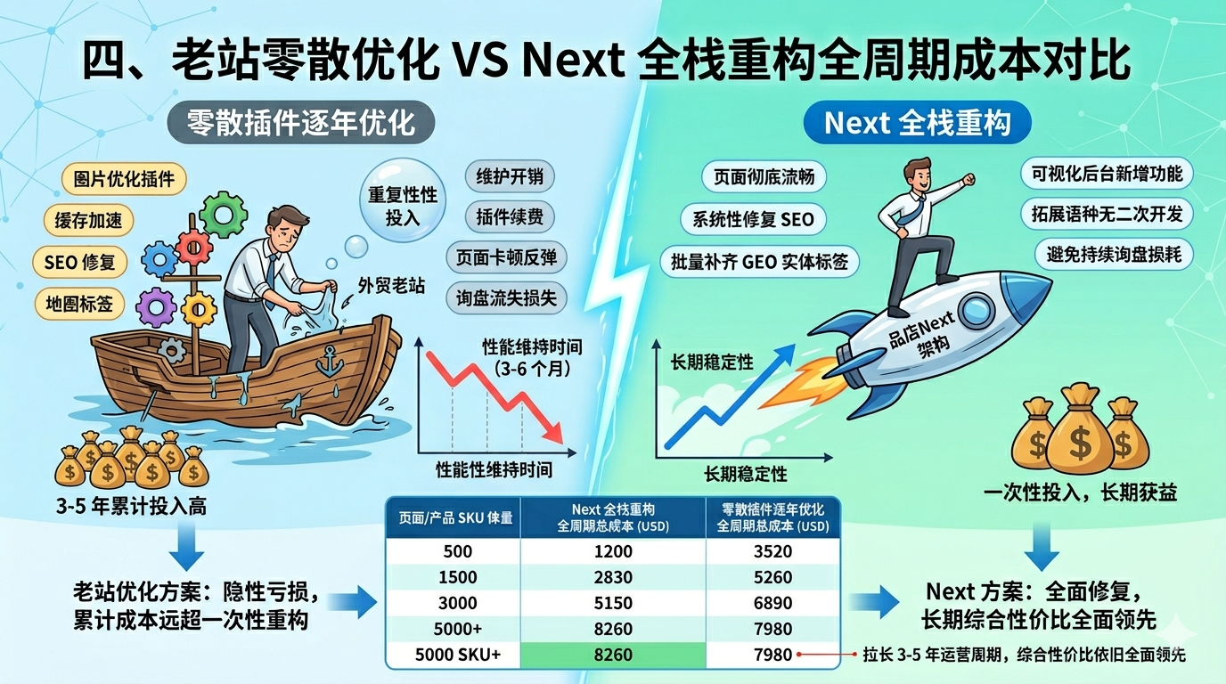四、老站零散优化 VS Next 全栈重构全周期成本对比