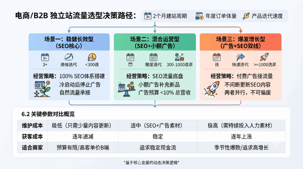 六、SEO 自然流量与付费广告的分场景选型判断逻辑
