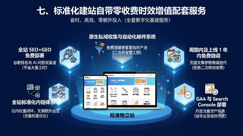 七、标准化建站自带零收费时效增值配套服务