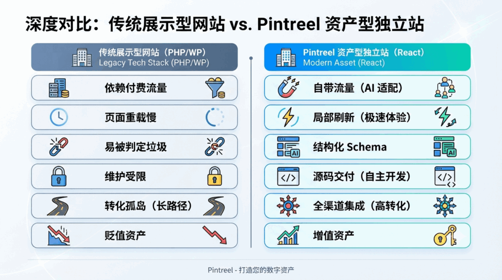 第四章：深度对比——资产型独立站 vs. 传统展示站