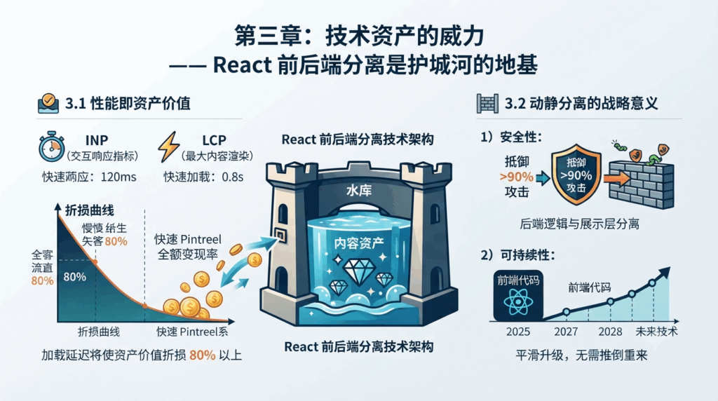 第三章：技术资产的威力——为什么 React 前后端分离是护城河的地基？