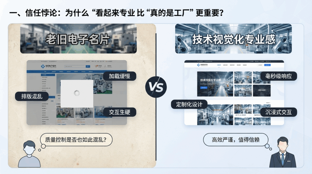 一、 信任悖论:为什么“看起来专业”比“真的是工厂”更重要?
